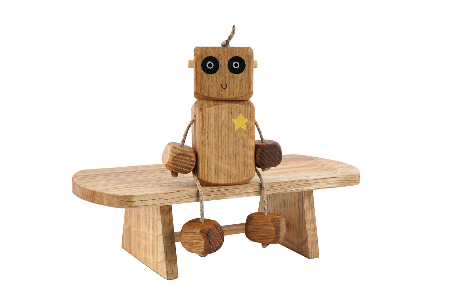 Star Chest Ned in Oak | Handmade Wooden Robot Toy | UKCA CE Tested