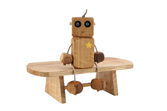Star Chest Ned in Oak | Handmade Wooden Robot Toy | UKCA CE Tested