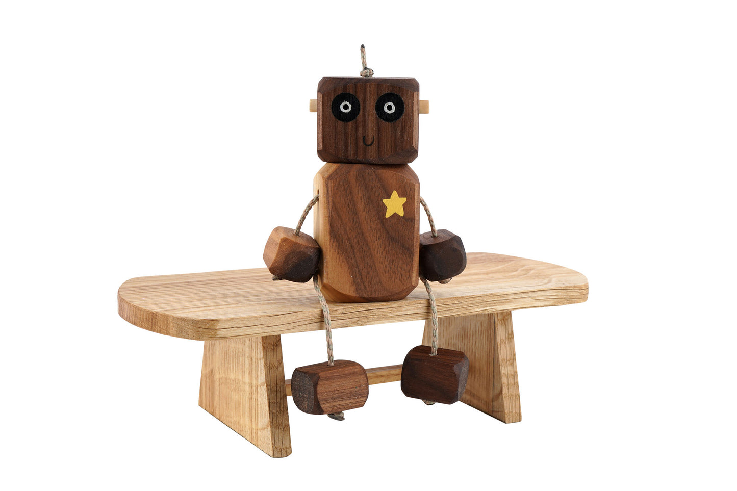Star Chest Ned in Walnut | Handmade Wooden Robot Toy | UKCA CE Tested