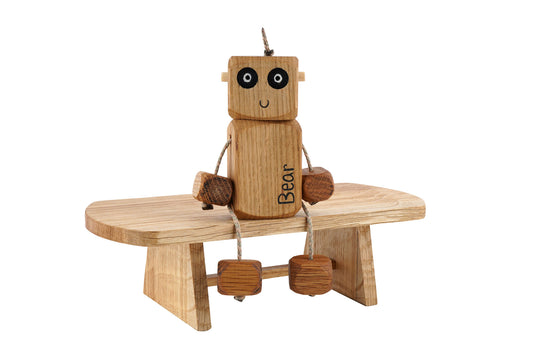 Personalised Name Ned in Oak | Handmade Wooden Robot Toy | UKCA CE Tested