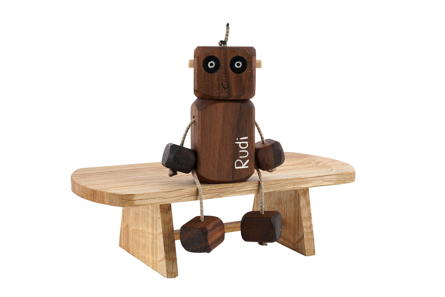 Personalised Name Ned in Walnut | Handmade Wooden Robot Toy | UKCA CE Tested