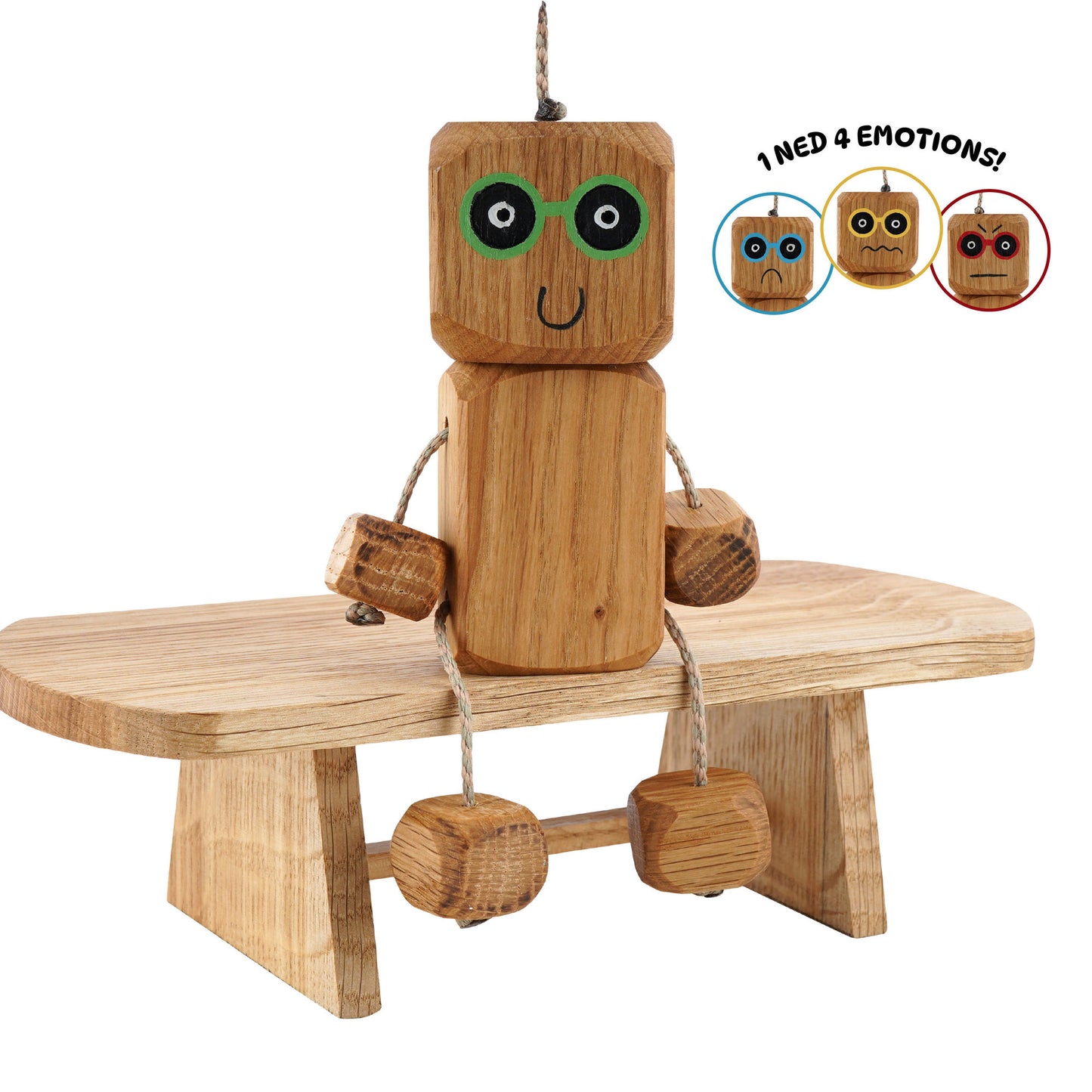 Emotions Ned in Oak | Handmade Wooden Robot Toy | UKCA CE Tested Age: 3+