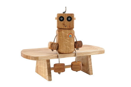 Rainbow Chest Ned in Oak | Handmade Wooden Robot Toy | UKCA CE Tested