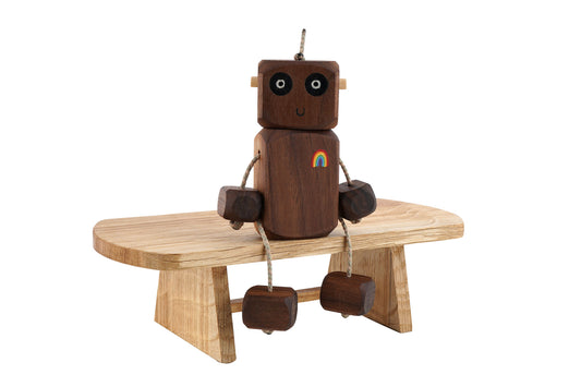 Rainbow Chest Ned in Walnut | Handmade Wooden Robot Toy | UKCA CE Tested