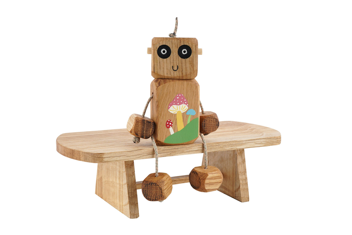 Mystic Mushroom Ned in Oak | Handmade Wooden Robot Toy | UKCA CE Tested