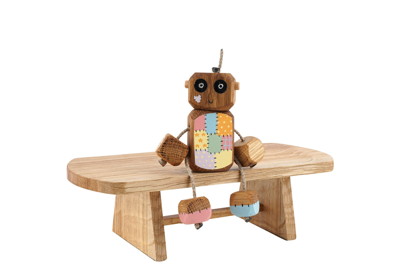 Pastel Rainbow Patchwork Nedlet in Oak | Handmade Wooden Robot Toy | UKCA CE Tested Age: 3+