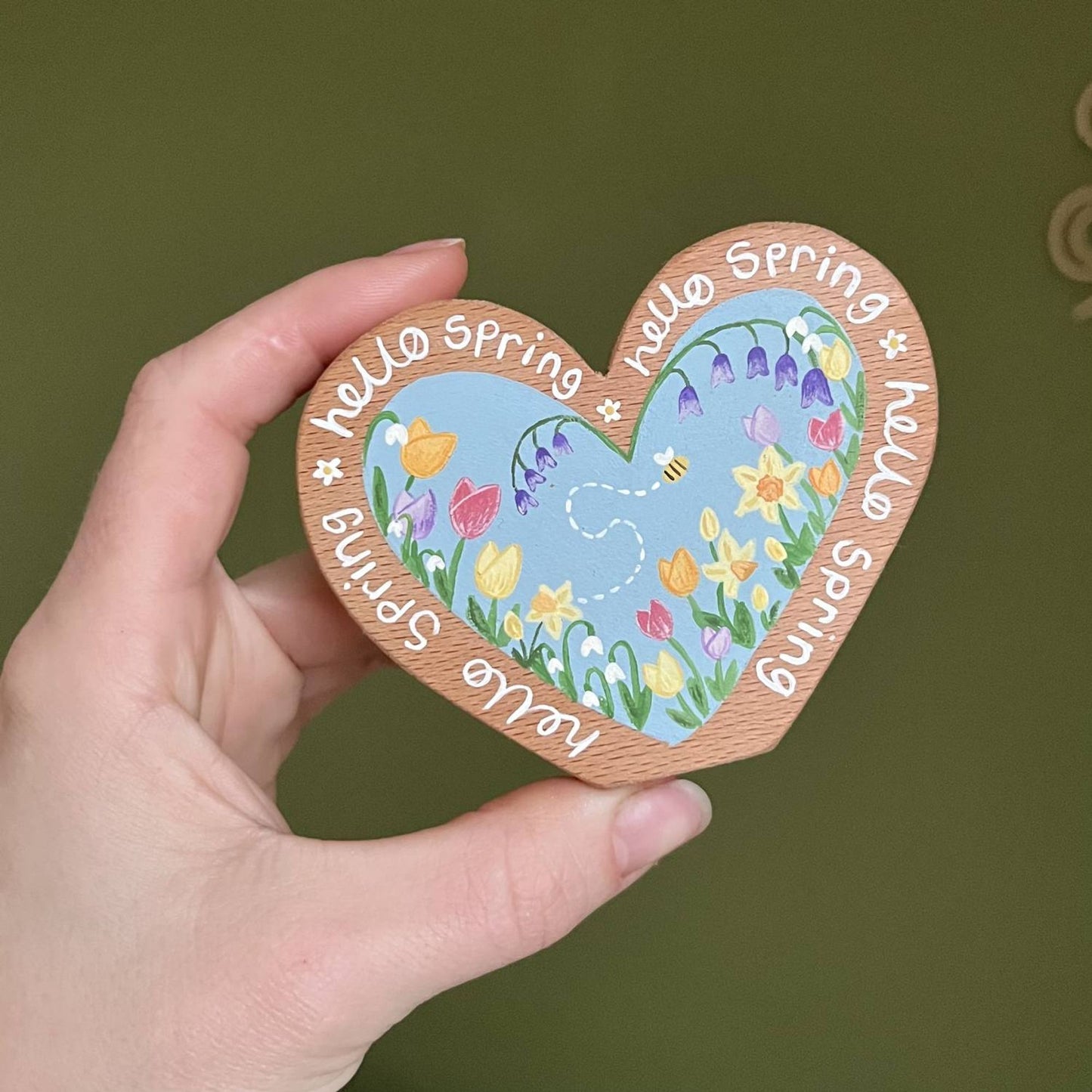 Hello Spring Heart in Beech | Handmade Wooden Toy | UKCA CE Tested | Age 3+