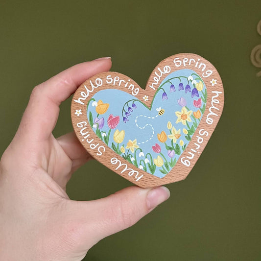 Hello Spring Heart in Beech | Handmade Wooden Toy | UKCA CE Tested | Age 3+