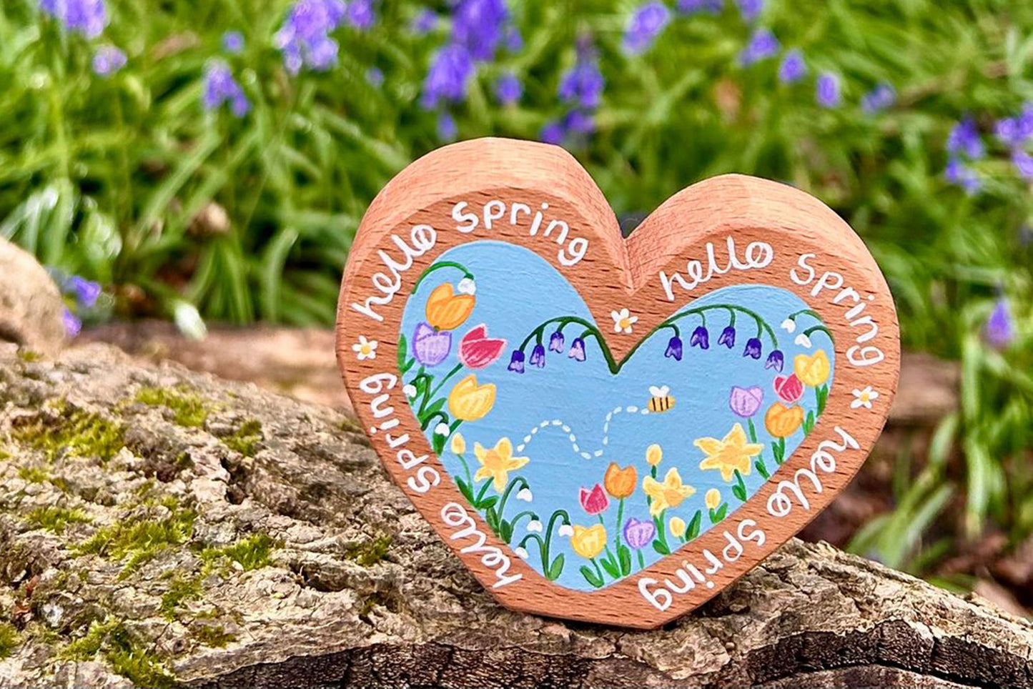 Hello Spring Heart in Beech | Handmade Wooden Toy | UKCA CE Tested | Age 3+