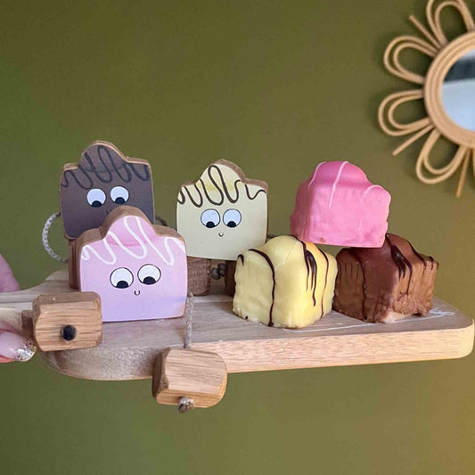 Chocolate Fondant Fancy in Beech | Handmade Wooden Toy | UKCA CE Tested | Age 3+