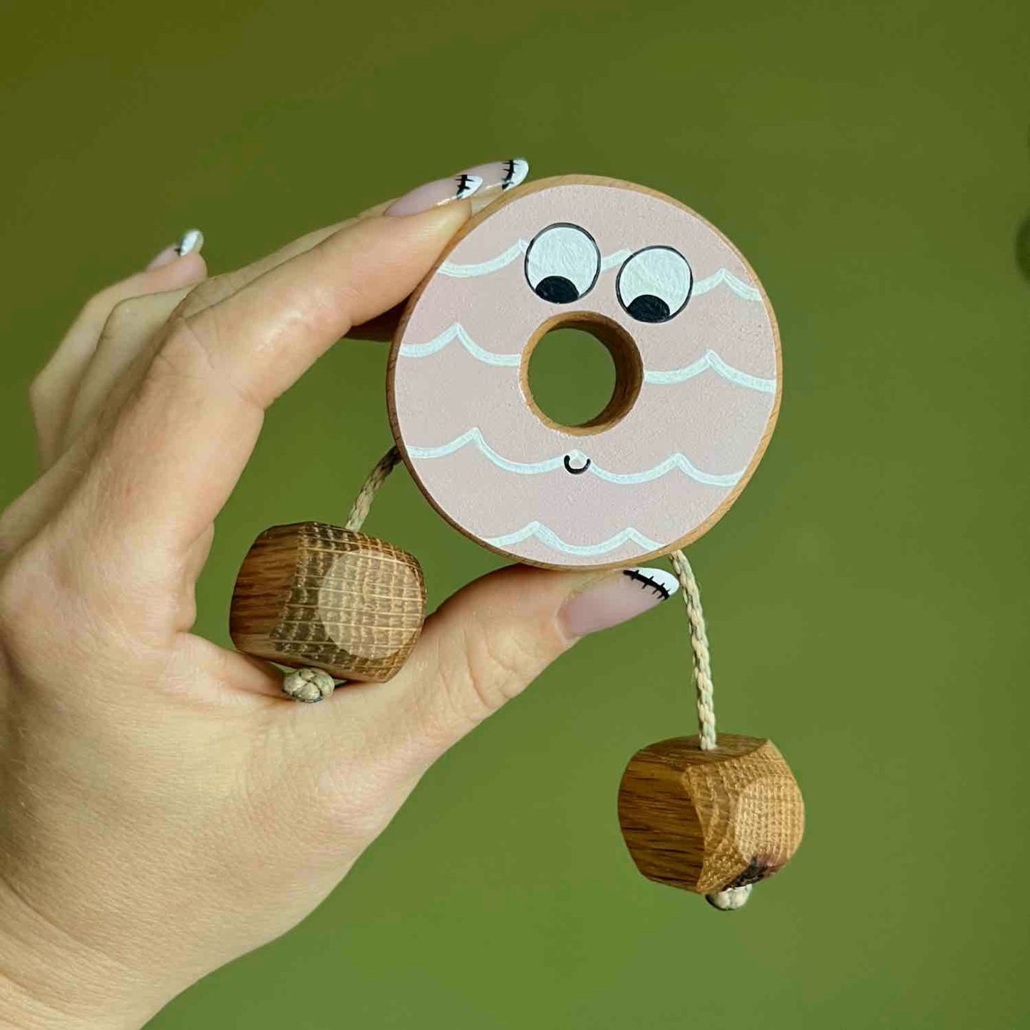 Single Pink Party Ring Biscuit in Beech | Handmade Wooden Toy | UKCA CE Tested | Age 3+