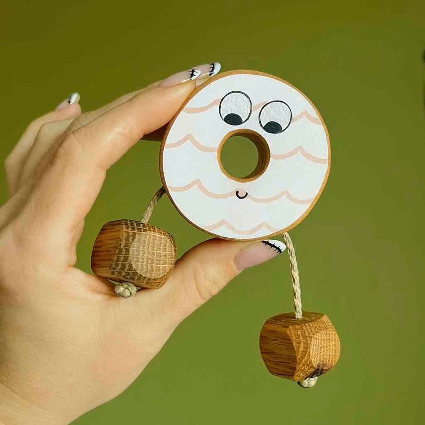Single White Party Ring Biscuit in Beech | Handmade Wooden Toy | UKCA CE Tested | Age 3+