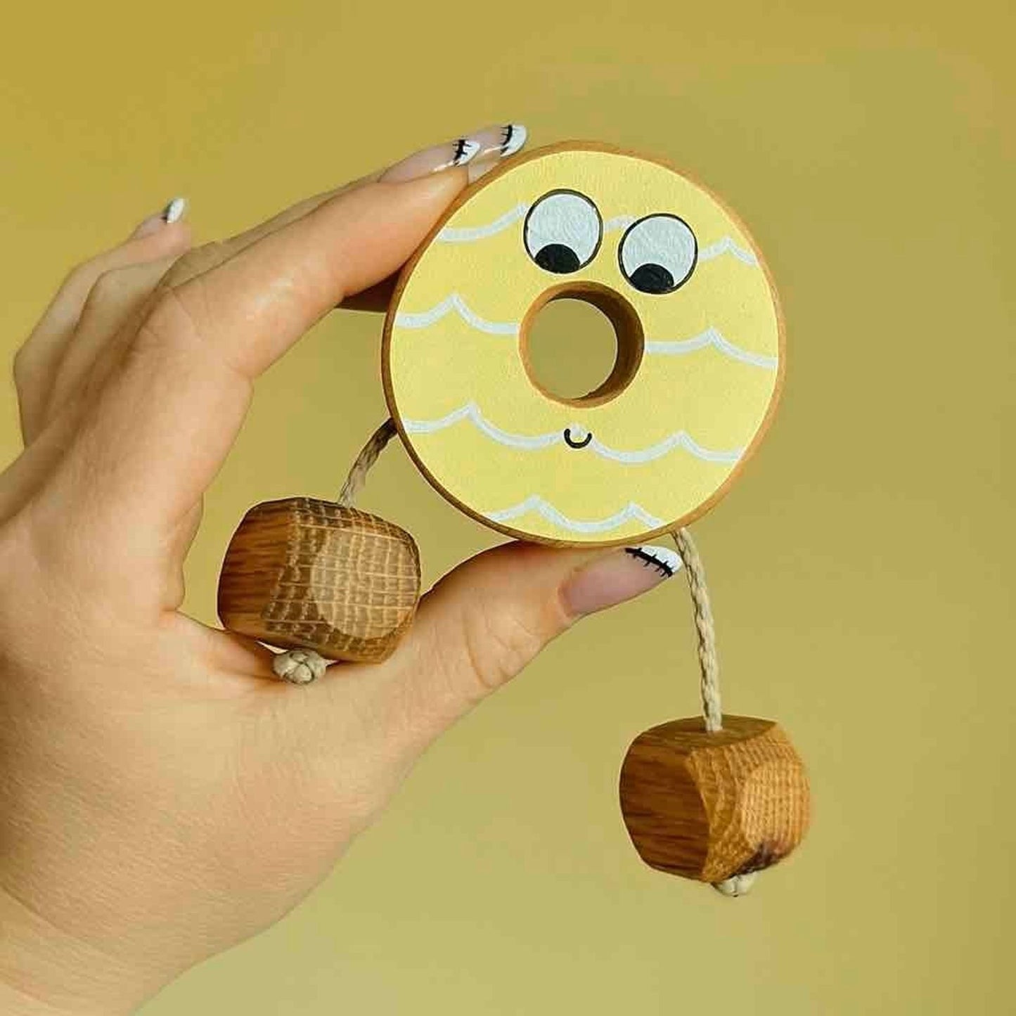 Single Yellow Party Ring Biscuit in Beech | Handmade Wooden Toy | UKCA CE Tested | Age 3+