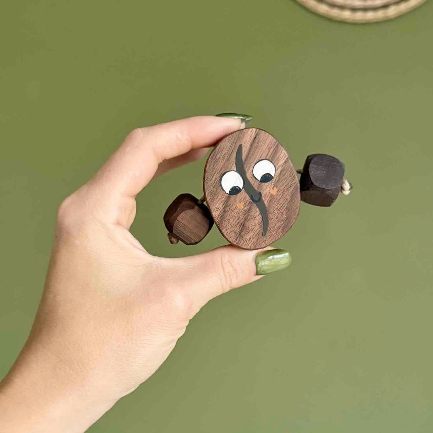 Bruno the Coffee Bean in Beech | Handmade Wooden Toy | UKCA CE Tested | Age 3+