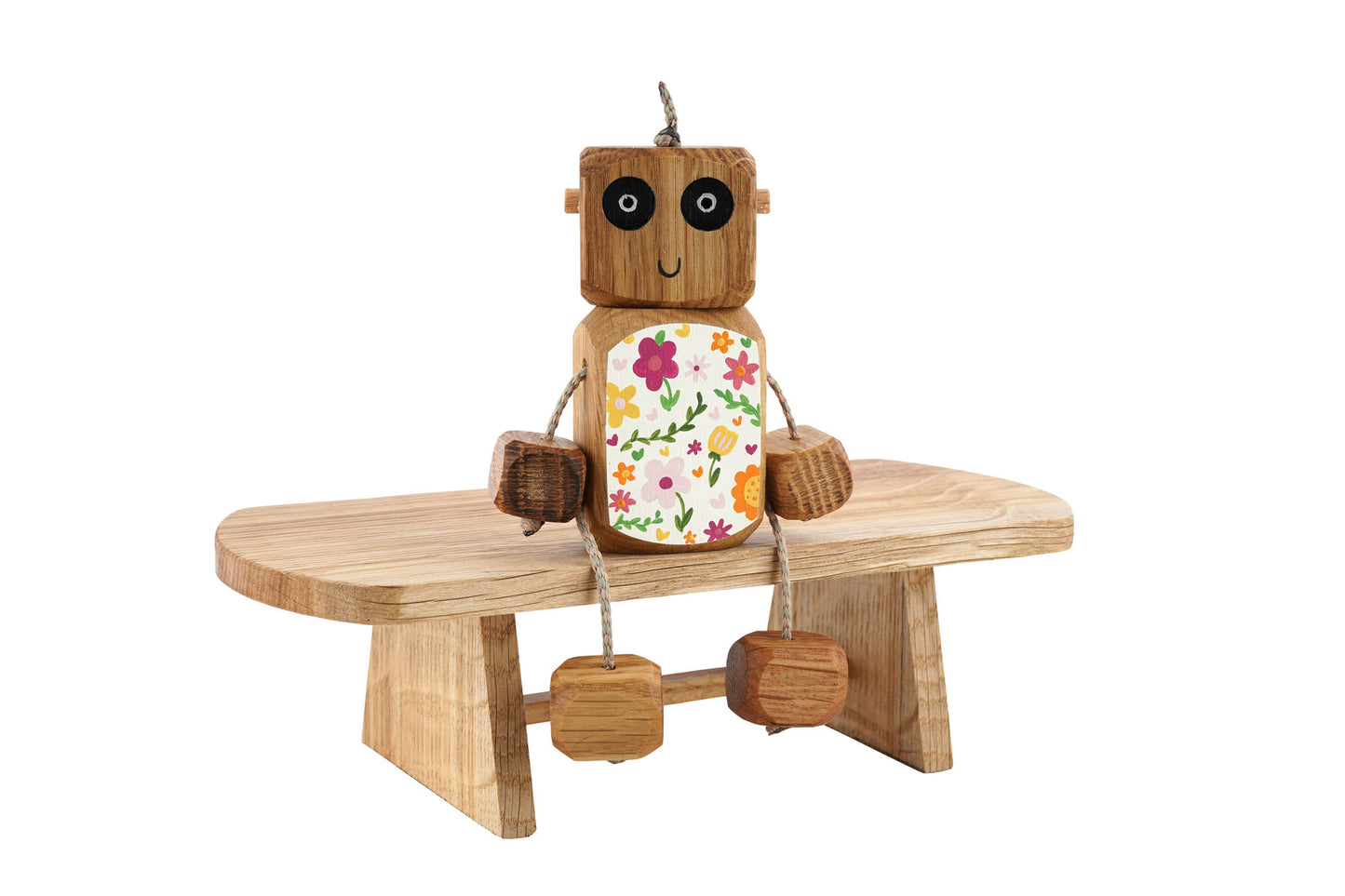 Bring You Flowers Ned in Oak | Handmade Wooden Robot Toy | UKCA CE Tested