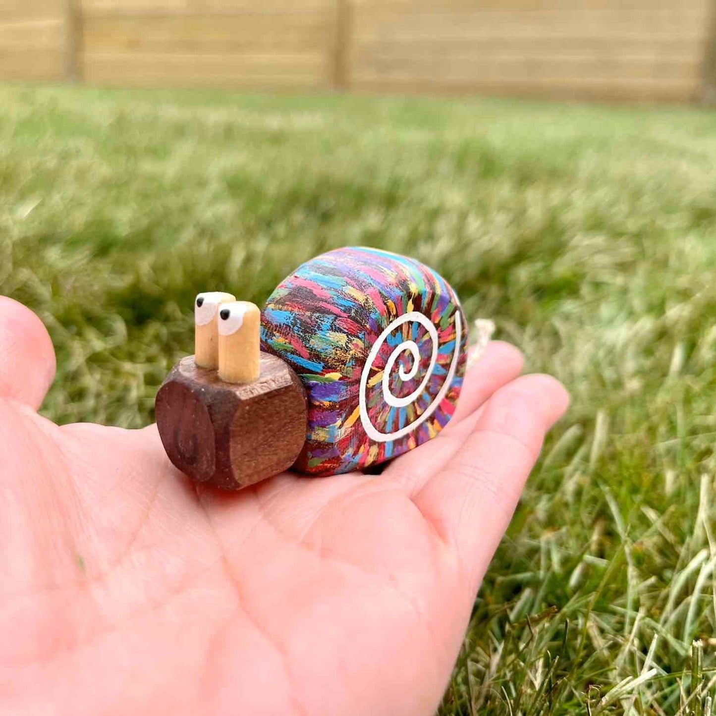 Dolly the Disco Snail in Walnut | Handmade Wooden Robot Toy | UKCA CE Tested Age: 3+