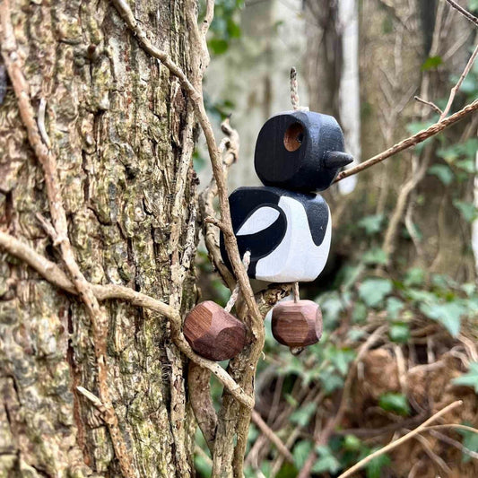 Maggie the Magpie in Walnut | Handmade Wooden Robot Toy | UKCA CE Tested Age: 3+