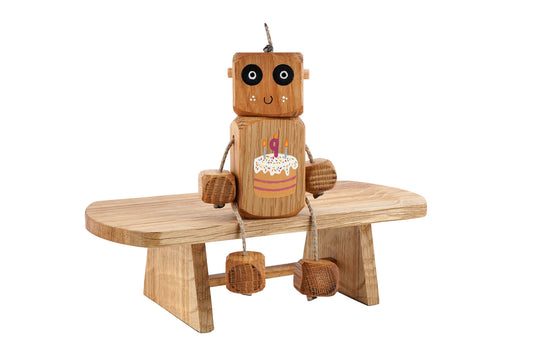 Ned's 9th Birthday Ned in Oak | Handmade Wooden Robot Toy | UKCA CE Tested