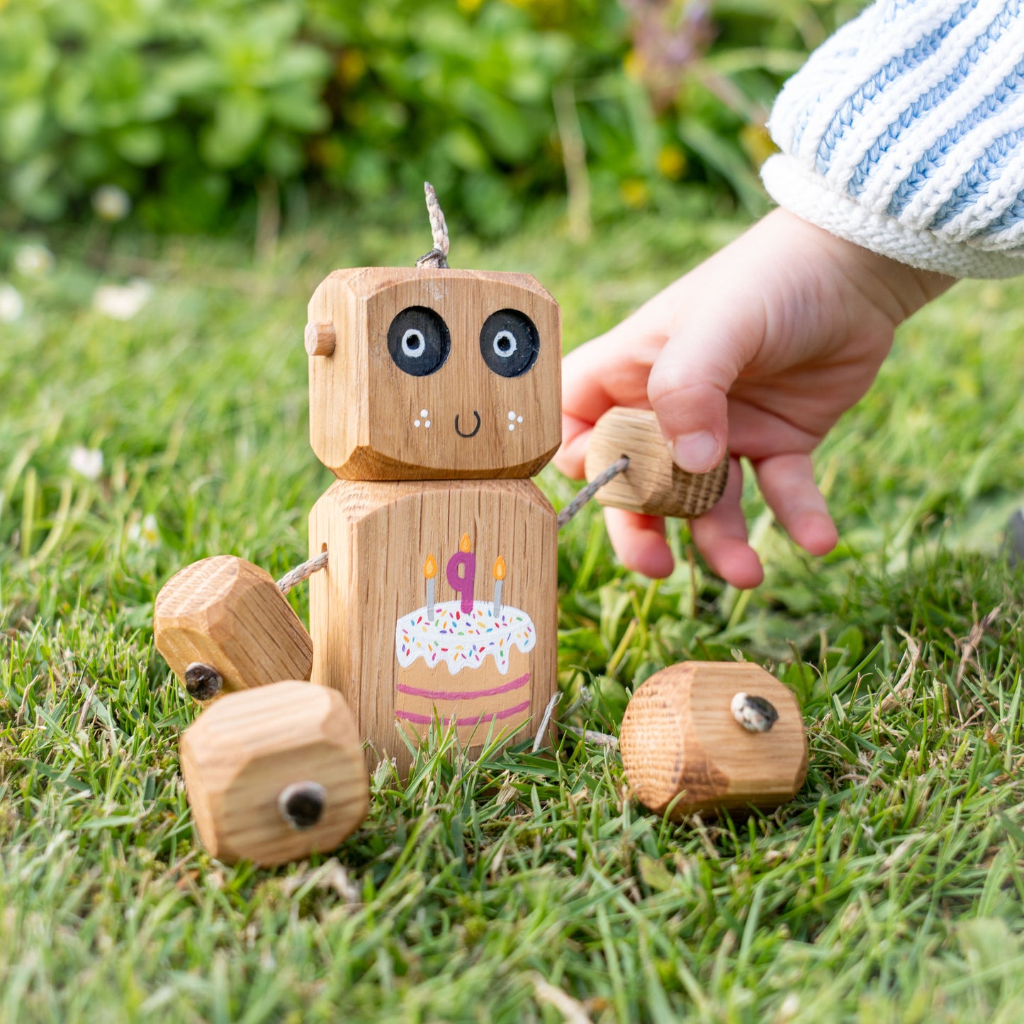Ned's 9th Birthday Ned in Oak | Handmade Wooden Robot Toy | UKCA CE Tested