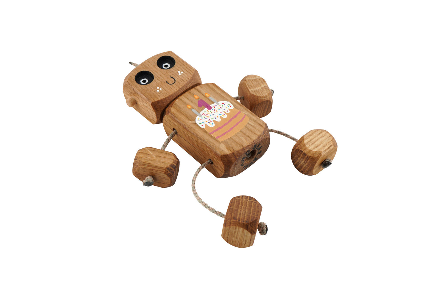 Personalised Birthday Cake Ned in Oak | Handmade Wooden Robot Toy | UKCA CE Tested