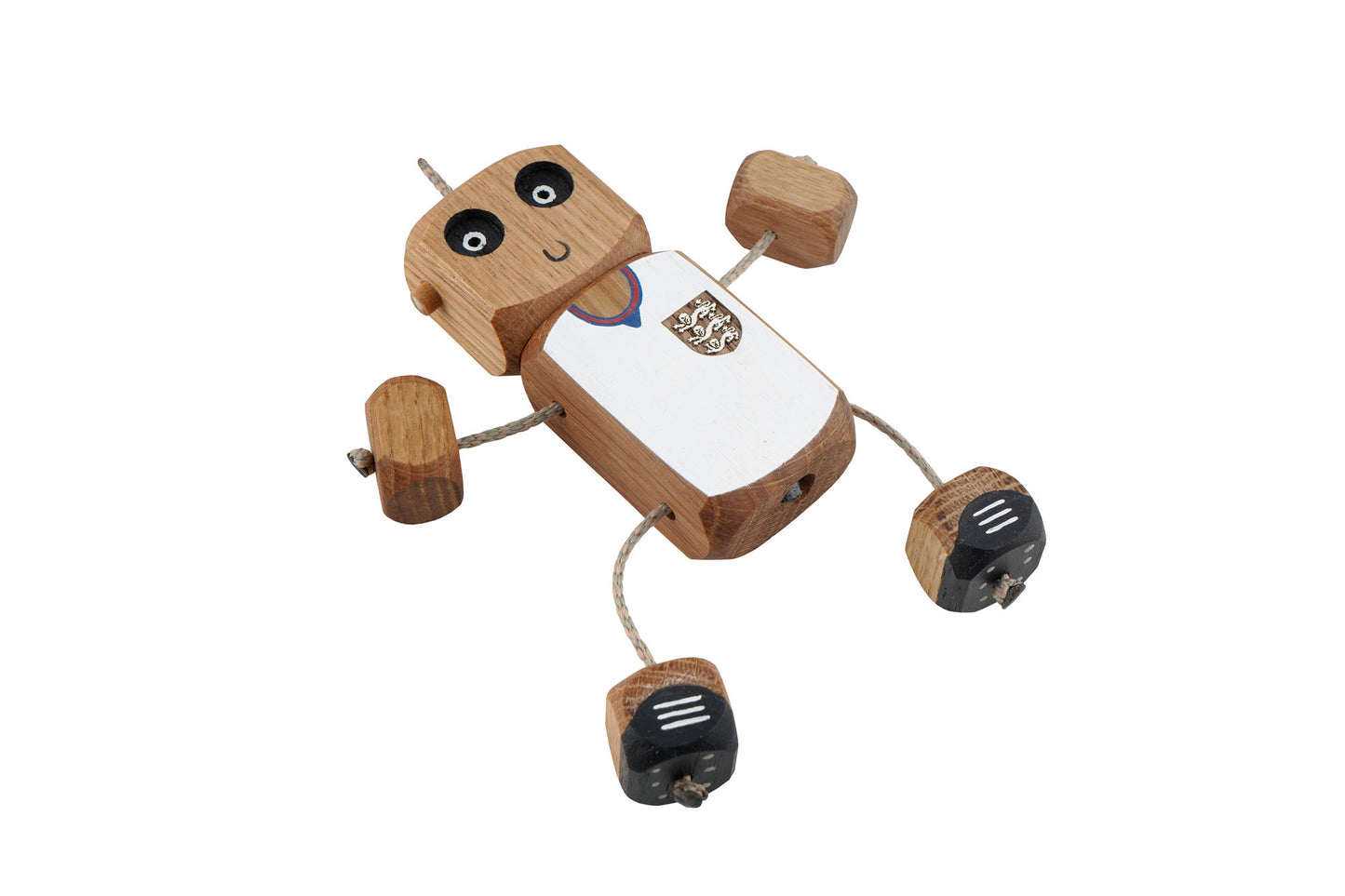 Personalised England Football Ned in Oak | Handmade Wooden Robot Toy | UKCA CE Tested
