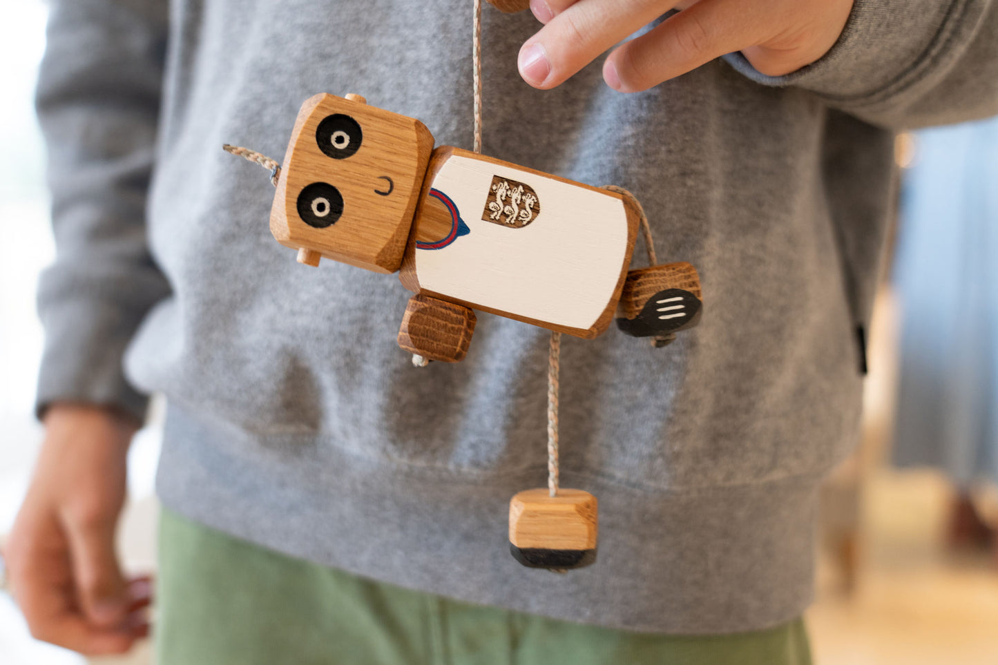 Personalised England Football Ned in Oak | Handmade Wooden Robot Toy | UKCA CE Tested