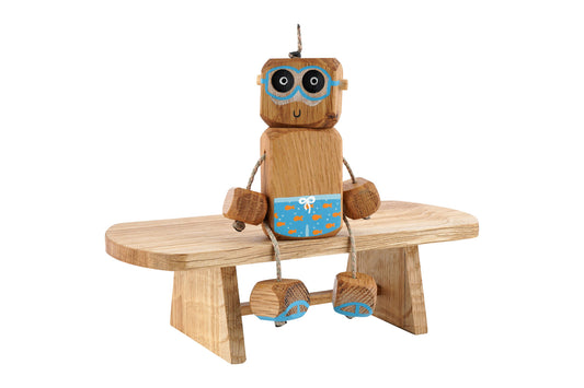 Holiday Ned in Oak | Handmade Wooden Robot Toy | UKCA CE Tested