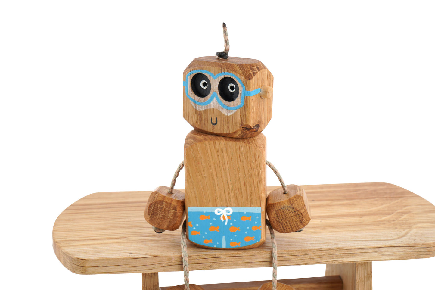 Holiday Ned in Oak | Handmade Wooden Robot Toy | UKCA CE Tested