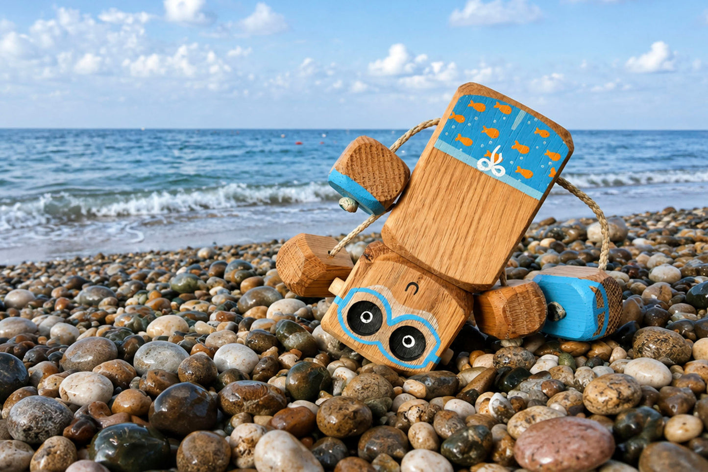 Holiday Ned in Oak | Handmade Wooden Robot Toy | UKCA CE Tested