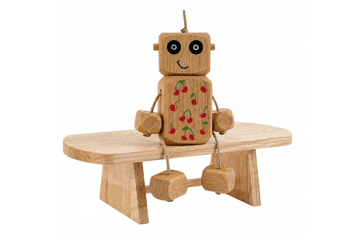 Cherry Ned in Oak | Handmade Wooden Robot Toy | UKCA CE Tested