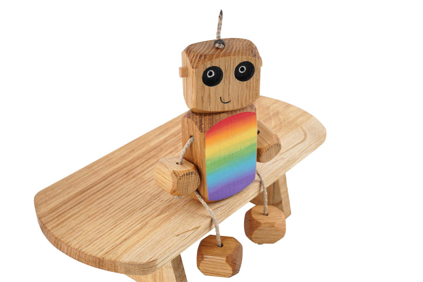 Rainbow Ombre Ned in Oak | Handmade Wooden Robot Toy | UKCA CE Tested