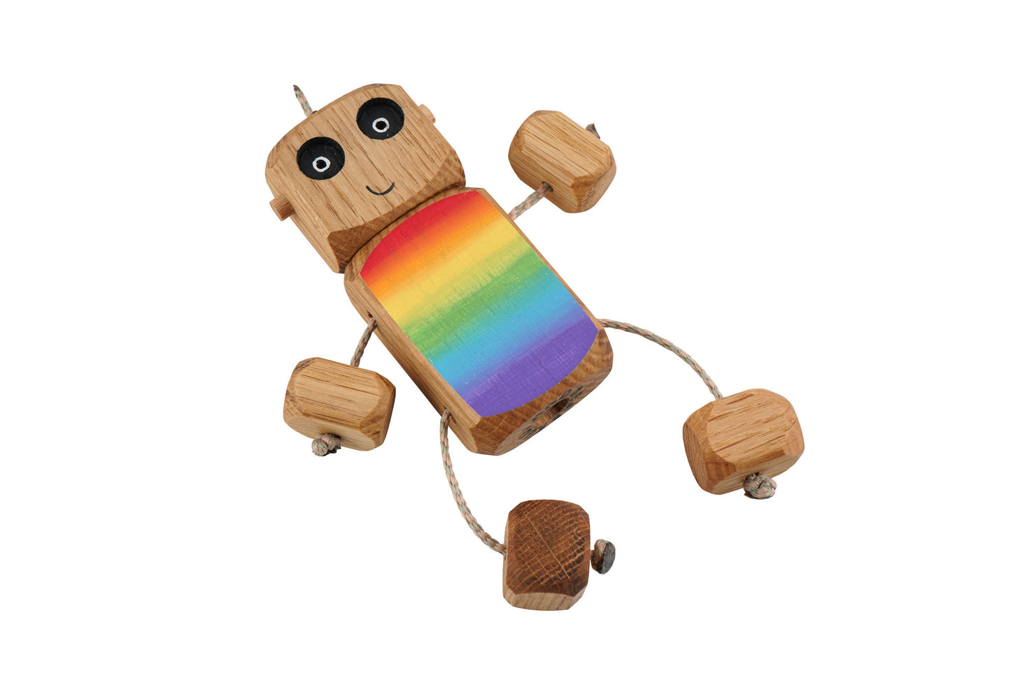 Rainbow Ombre Ned in Oak | Handmade Wooden Robot Toy | UKCA CE Tested