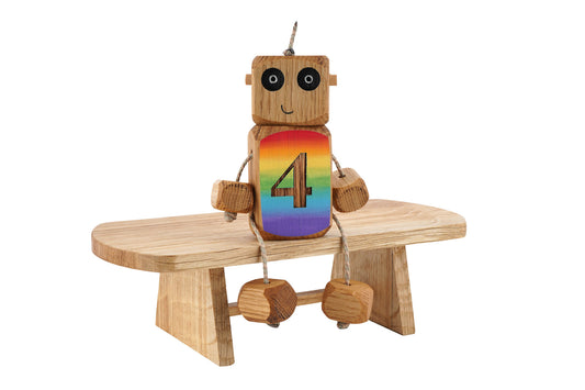 Personalised Rainbow Ombre Number Ned in Oak | Handmade Wooden Robot Toy | UKCA CE Tested