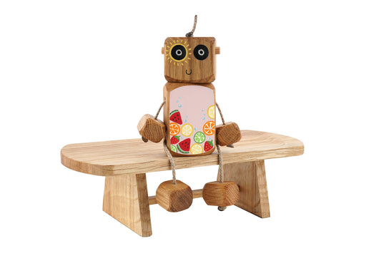 Hello Summer Ned in Oak | Handmade Wooden Robot Toy | UKCA CE Tested