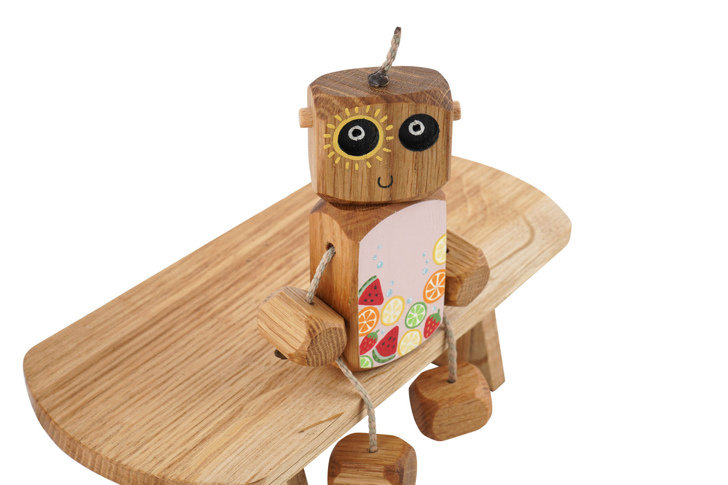Hello Summer Ned in Oak | Handmade Wooden Robot Toy | UKCA CE Tested
