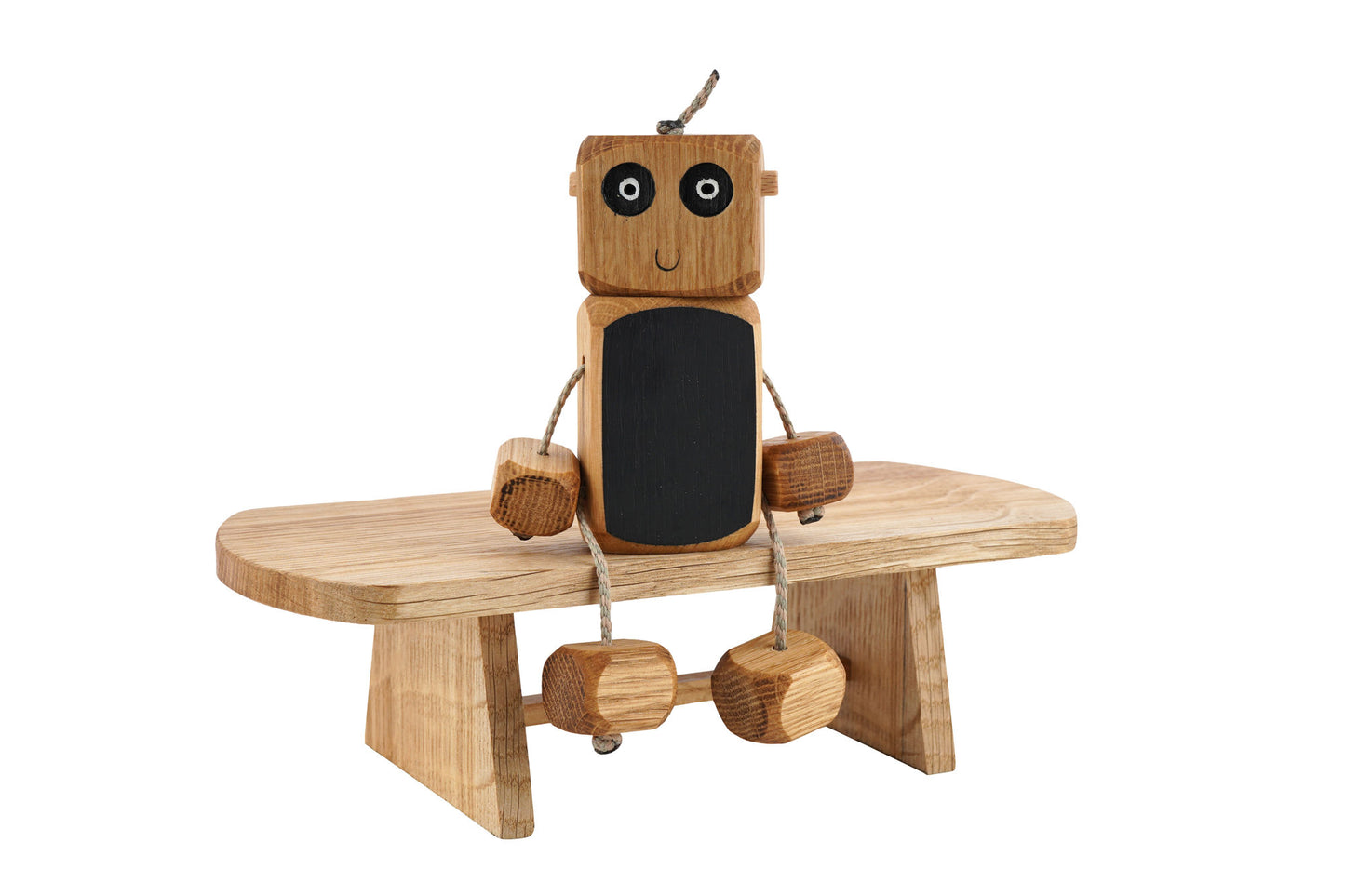 Chalkboard Ned in Oak | Handmade Wooden Robot Toy | UKCA CE Tested
