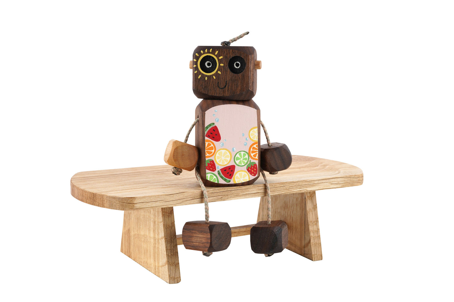 Hello Summer Ned in Walnut | Handmade Wooden Robot Toy | UKCA CE Tested