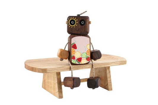 Hello Summer Ned in Walnut | Handmade Wooden Robot Toy | UKCA CE Tested