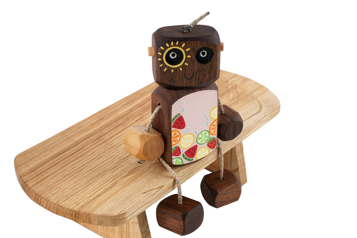 Hello Summer Ned in Walnut | Handmade Wooden Robot Toy | UKCA CE Tested