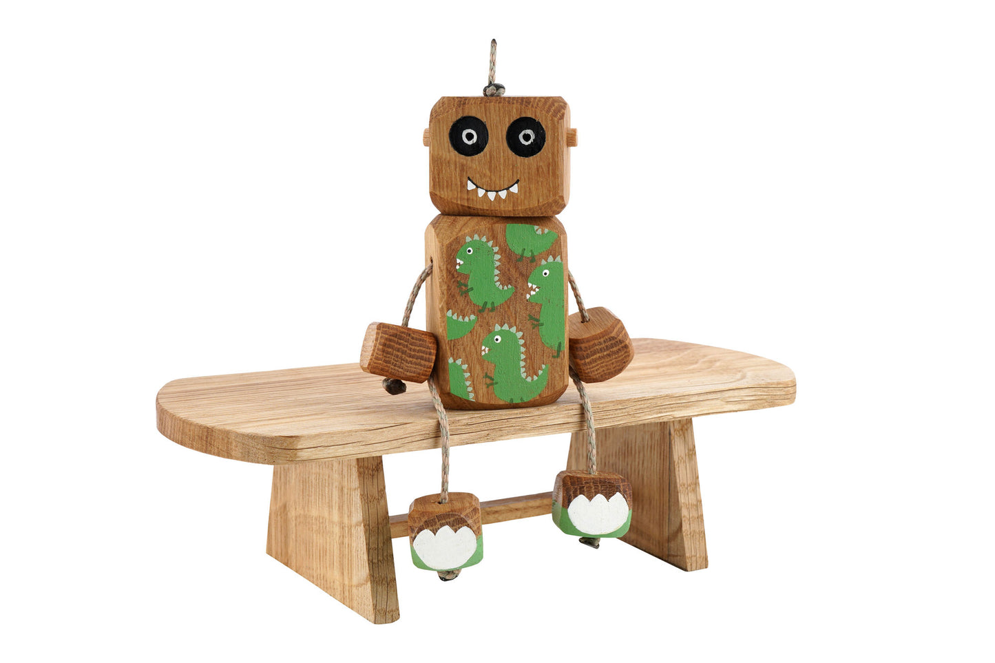 Dinosaur Ned in Oak | Handmade Wooden Robot Toy | UKCA CE Tested