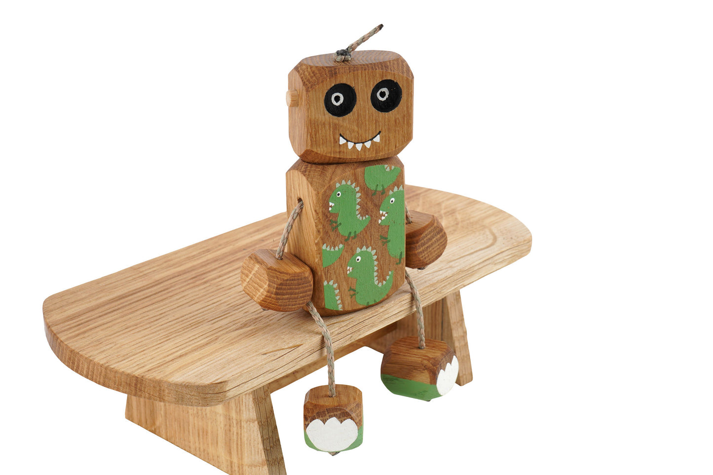 Dinosaur Ned in Oak | Handmade Wooden Robot Toy | UKCA CE Tested