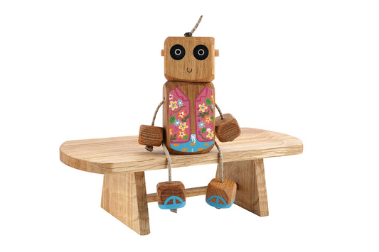 Hawaiian Shirt Ned in Oak | Handmade Wooden Robot Toy | UKCA CE Tested