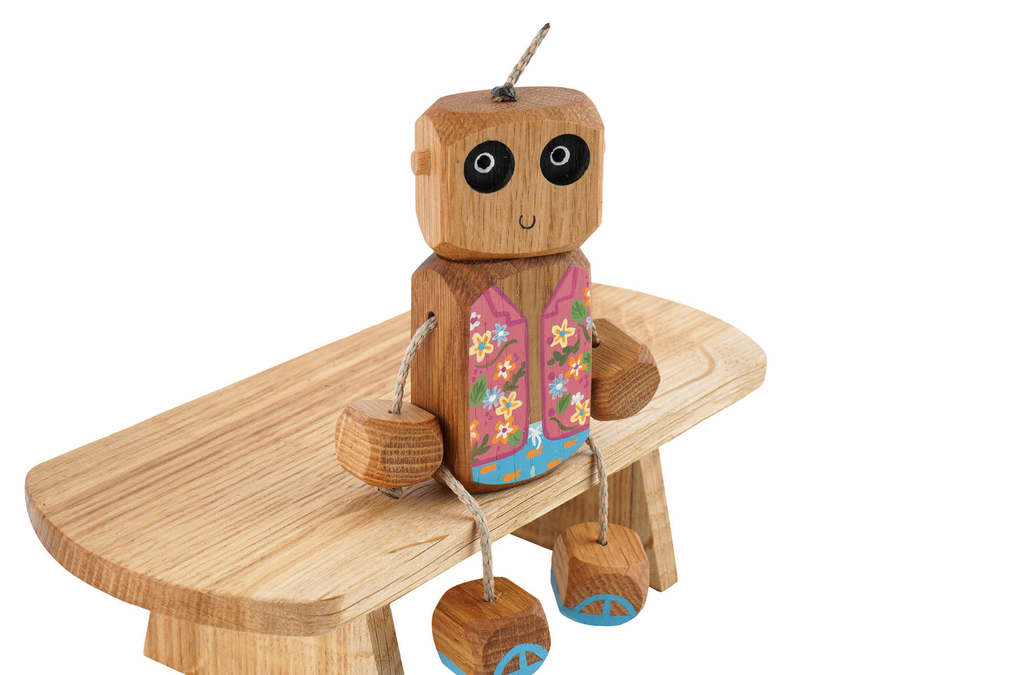 Hawaiian Shirt Ned in Oak | Handmade Wooden Robot Toy | UKCA CE Tested