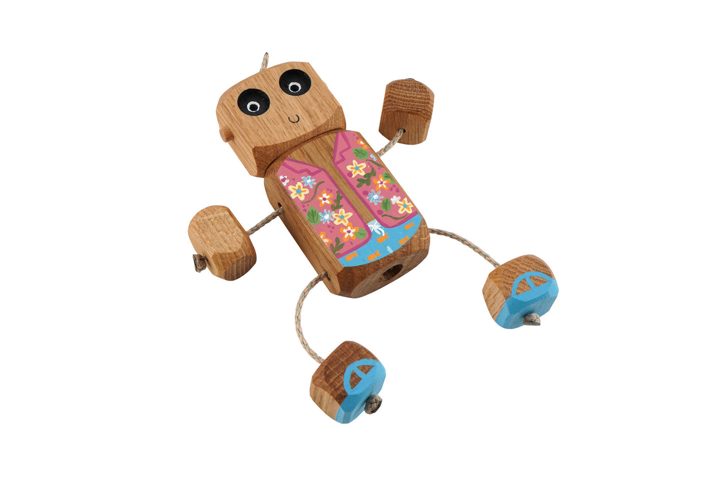Hawaiian Shirt Ned in Oak | Handmade Wooden Robot Toy | UKCA CE Tested