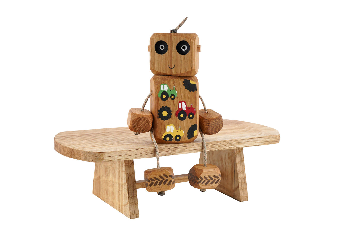 Tractor Ned in Oak | Handmade Wooden Robot Toy | UKCA CE Tested
