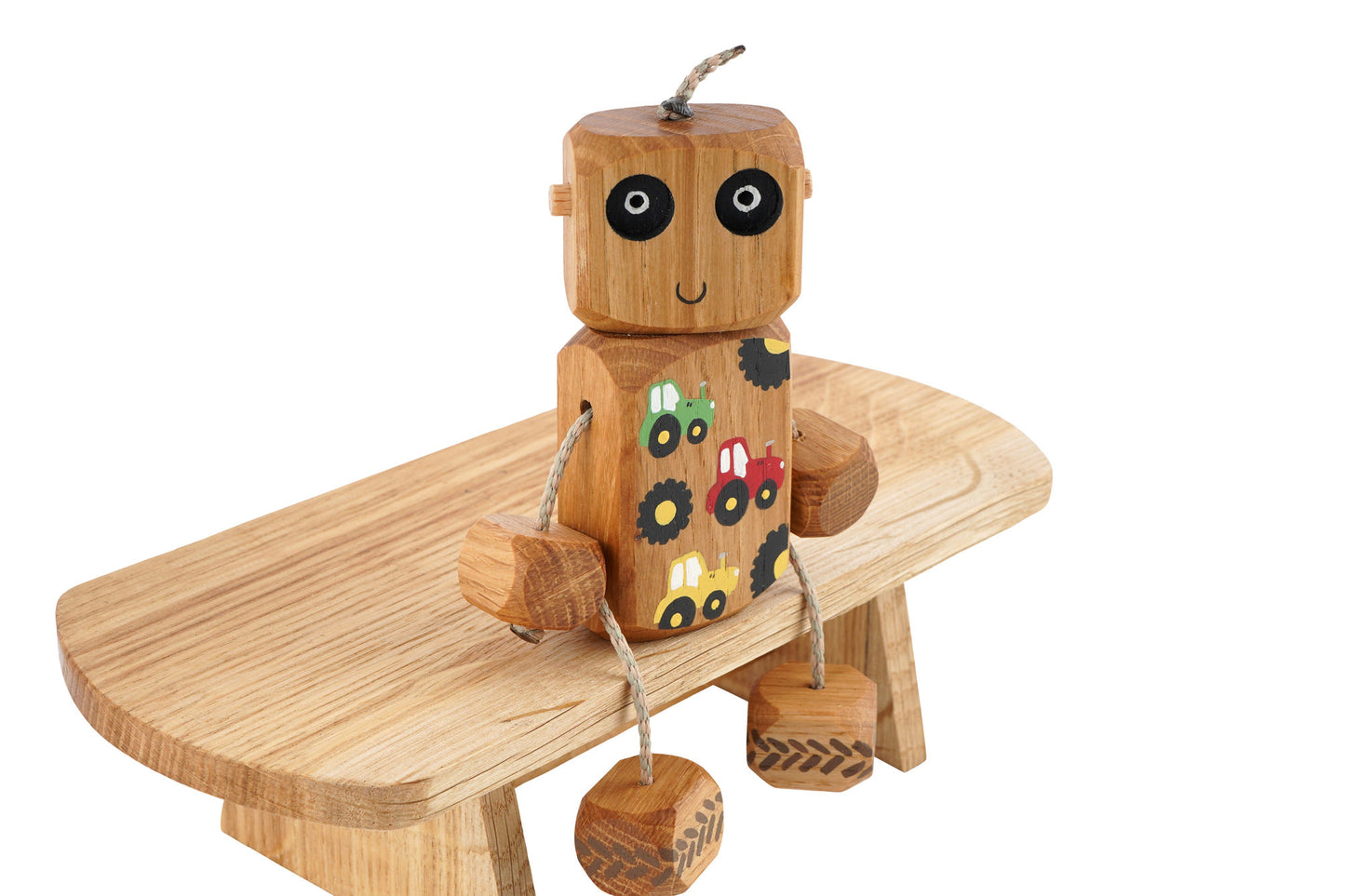 Tractor Ned in Oak | Handmade Wooden Robot Toy | UKCA CE Tested