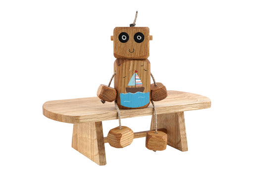 Seaside Ned in Oak | Handmade Wooden Robot Toy | UKCA CE Tested