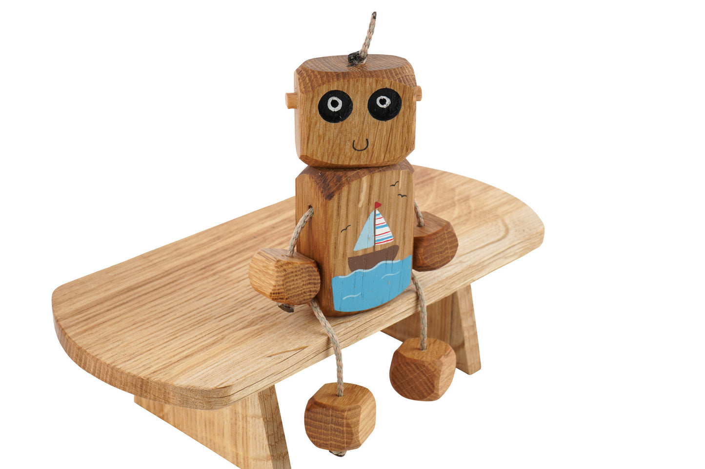 Seaside Ned in Oak | Handmade Wooden Robot Toy | UKCA CE Tested