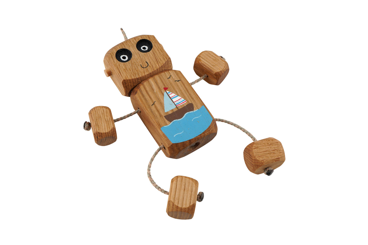 Seaside Ned in Oak | Handmade Wooden Robot Toy | UKCA CE Tested