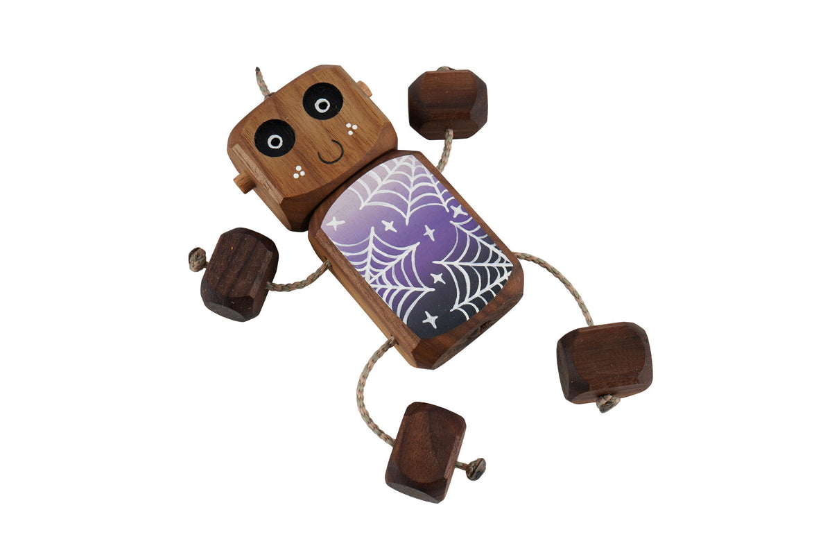 Cobweb Ned in Walnut | Handmade Wooden Robot Toy | UKCA CE Tested | Age 0+